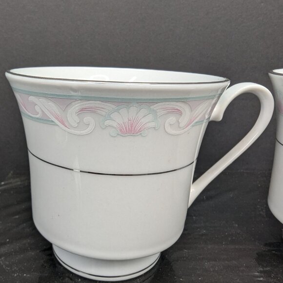 Crown Ming T.M. Fine China Coquille Pattern Footed Tea Cup Jian Shians Set of 4 - Picture 2 of 10